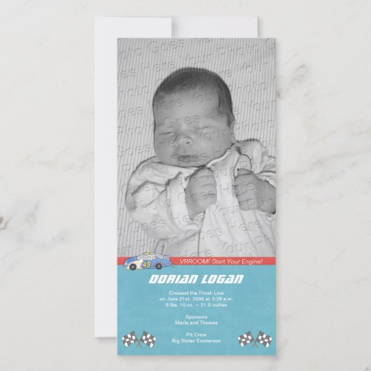 Ankündigung von Race Car Birth (Vorderseite)