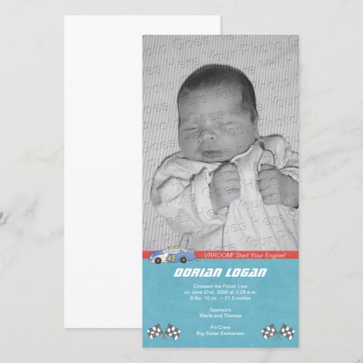 Ankündigung von Race Car Birth (Vorne/Hinten)