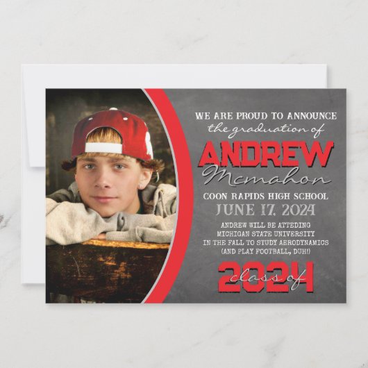 Ankündigung von Red and Gray Chalkboard Abschluss (Vorderseite)