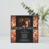 Ankündigung von Red Black Damask Foto Abschluss (Stehend Vorderseite)