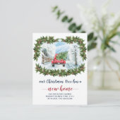 Ankündigung von Red Christmas Truck Holiday Moving Postkarte (Stehend Vorderseite)