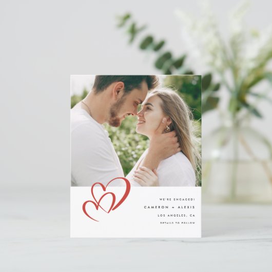 Ankündigung von Red Double Heart Foto Verlobung (Stehend Vorderseite)