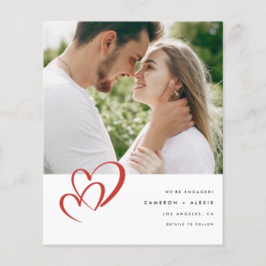 Ankündigung von Red Double Heart Foto Verlobung (Vorderseite)