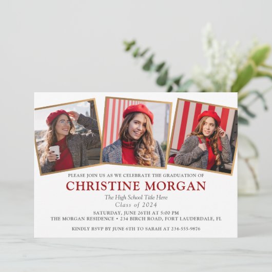 Ankündigung von Red Gold Graduate Foto Abschluss (Stehend Vorderseite)