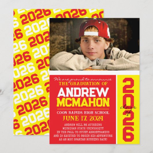 Ankündigung von Red & Yellow Abschluss Foto (Vorne/Hinten)