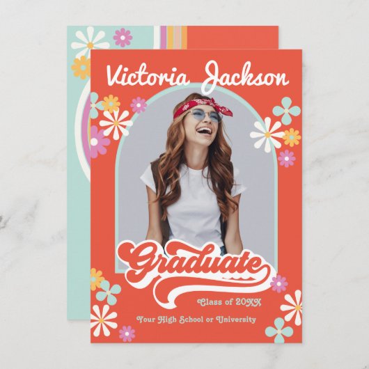 Ankündigung von Retro Hippie Graduate Foto (Vorne/Hinten)