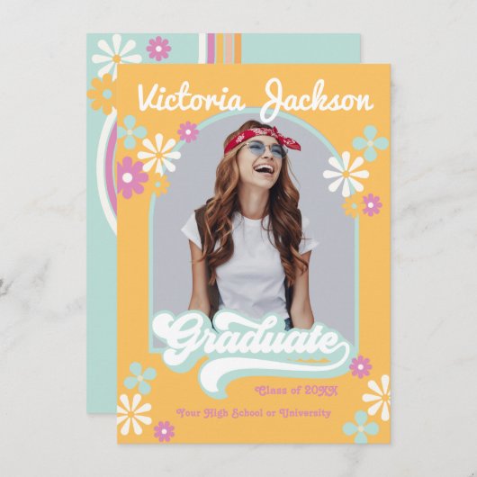 Ankündigung von Retro Hippie Graduate Foto (Vorne/Hinten)