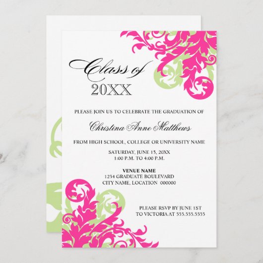 Ankündigung von Rosa-Grün-Swirl-Abschluss (Vorne/Hinten)