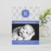 Ankündigung von Royal Blue Quatrefoil Monogram Bir (Stehend Vorderseite)