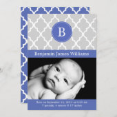 Ankündigung von Royal Blue Quatrefoil Monogram Bir (Vorne/Hinten)