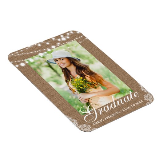 Ankündigung von Rustic Burlap Lights Lace Abschlus Magnet (Rechte Seite)