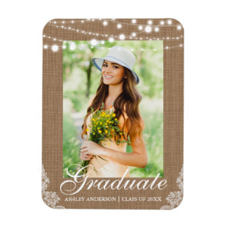 Ankündigung von Rustic Burlap Lights Lace Abschlus Magnet