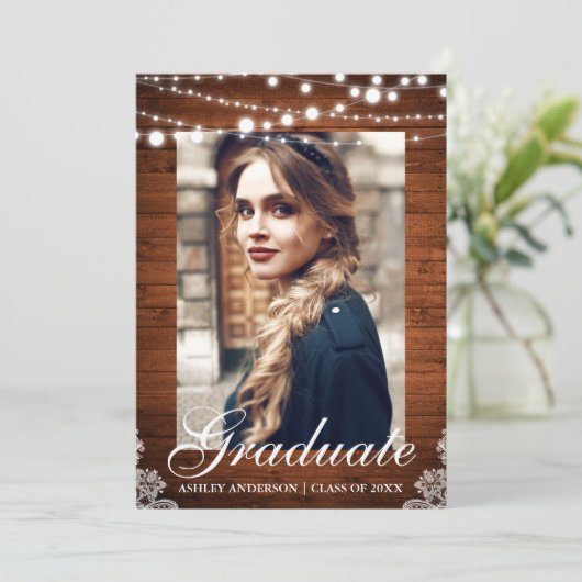 Ankündigung von Rustic Wood Lights Lace Abschluss (Stehend Vorderseite)