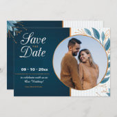 Ankündigung von Save the Date Blue Foto (Vorne/Hinten)