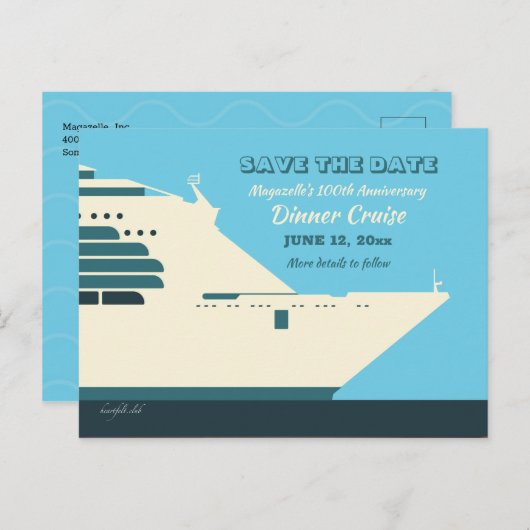 Ankündigung von Save the Date Dinner Cruise Postkarte (Vorne/Hinten)