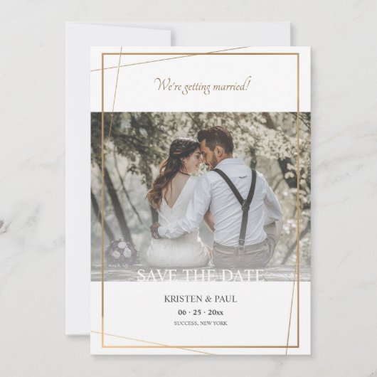 Ankündigung von Save the Date-Gold-Frame-Fotos (Vorderseite)