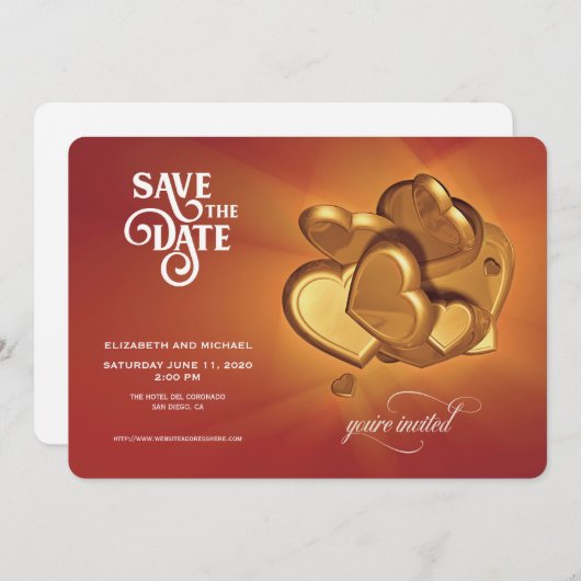 Ankündigung von Save the Date-Gold-Herzen (Version (Vorne/Hinten)