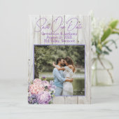 Ankündigung von Save the Date Holz und Blume Foto (Stehend Vorderseite)