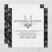 Ankündigung von Save the Date Monogram Chandelier (Vorne/Hinten)