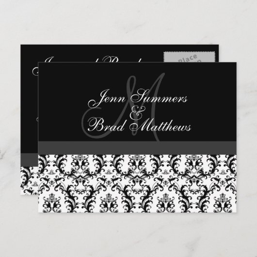 Ankündigung von Save the Date Monogram Damask (Vorne/Hinten)