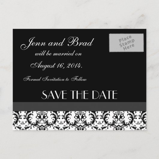 Ankündigung von Save the Date Monogram Damask (Rückseite)