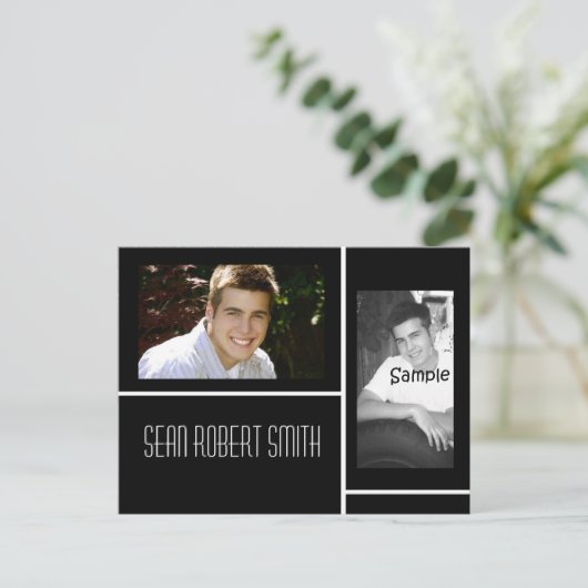 Ankündigung von Schwarz-Weiß-2-Foto-Abschlüssen (Stehend Vorderseite)