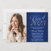 Ankündigung von Script Blue Gold Foto Abschluss (Vorderseite)