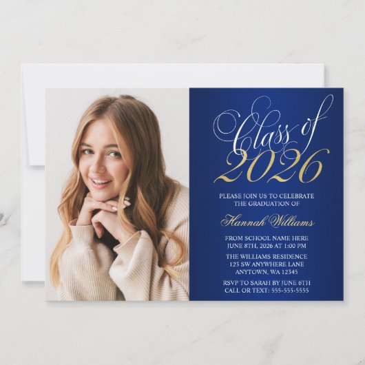 Ankündigung von Script Blue Gold Foto Abschluss (Vorderseite)