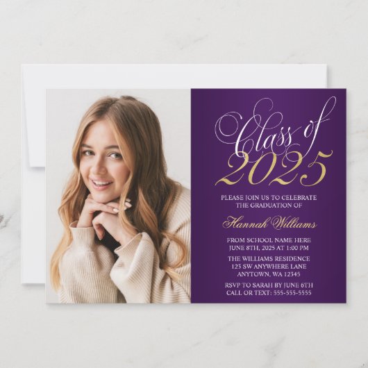 Ankündigung von Script Lila Gold Foto Abschluss (Vorderseite)