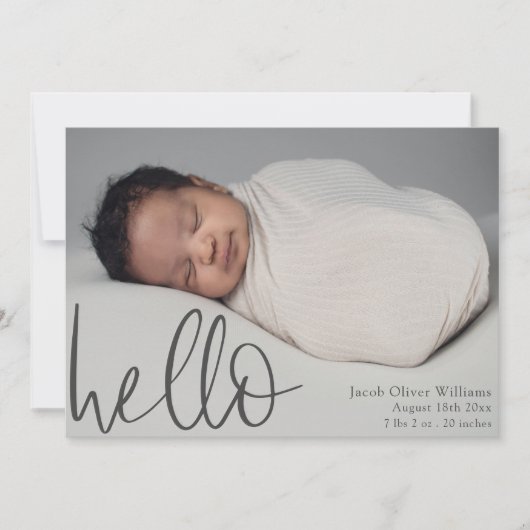 Ankündigung von Simple Hello Baby Foto (Vorderseite)