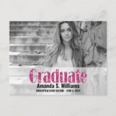 Ankündigung von Simple Pink Glitzer Foto Abschluss Postkarte (Vorderseite)