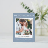 Ankündigung von Sofortkamera Hochzeit Dusty Blue Postkarte (Stehend Vorderseite)