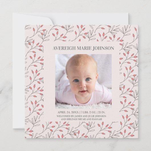 Ankündigung von Soft Pink Berries Baby Girl Birth (Vorderseite)