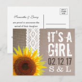 Ankündigung von Sonnenblumen Burlap & Lace Baby (Vorne/Hinten)