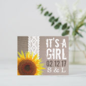 Ankündigung von Sonnenblumen Burlap & Lace Baby (Stehend Vorderseite)