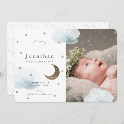 Ankündigung von Stars & Blue Clouds Foto Boy Baby (Vorne/Hinten)