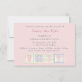 Ankündigung von Sweet Baby Girl Birth (Rückseite)