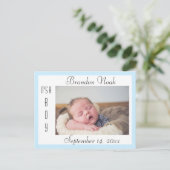 Ankündigung von Sweet Blue und White Birth Postkarte (Stehend Vorderseite)