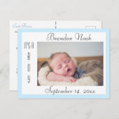 Ankündigung von Sweet Blue und White Birth Postkarte (Vorne/Hinten)