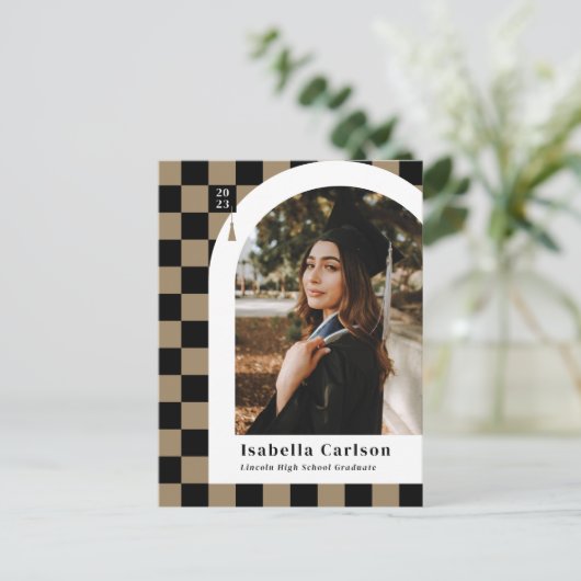 Ankündigung von Tan Checkered Arch Foto Abschluss Postkarte (Stehend Vorderseite)