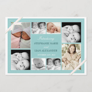 Ankündigung von Twin Baby Foto Collage Baby   Aqua