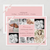 Ankündigung von Twin Baby Foto Collage Baby | Pink (Vorne/Hinten)