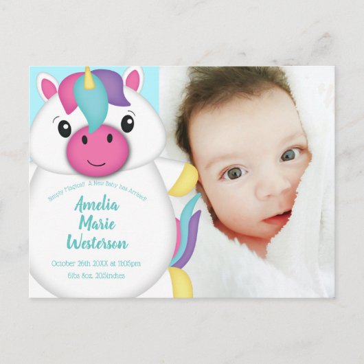 Ankündigung von Unicorn Baby Postkarte (Vorderseite)