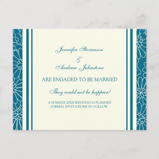 Ankündigung von Verlobungen Postkarten Blau und Cr (Vorderseite)
