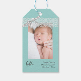 Ankündigung von Water Green Lace Birth Geschenkanhänger