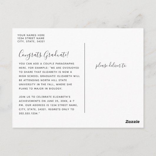 Ankündigung von Watercolor Boho Foto Abschluss Postkarte (Rückseite)