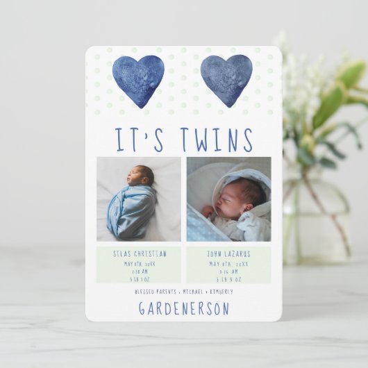 Ankündigung von "Watercolor Hearts Twins Boys" (Stehend Vorderseite)
