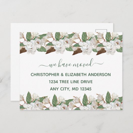 Ankündigung von White Floral Magnolias Script Movi (Vorne/Hinten)