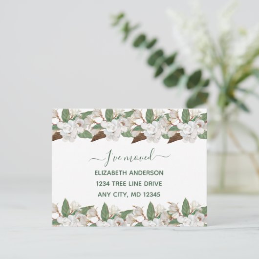 Ankündigung von White Floral Magnolias Script Movi (Stehend Vorderseite)