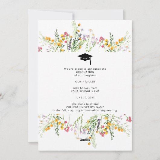 Ankündigung von Wildblume Graduation Party Foto (Rückseite)